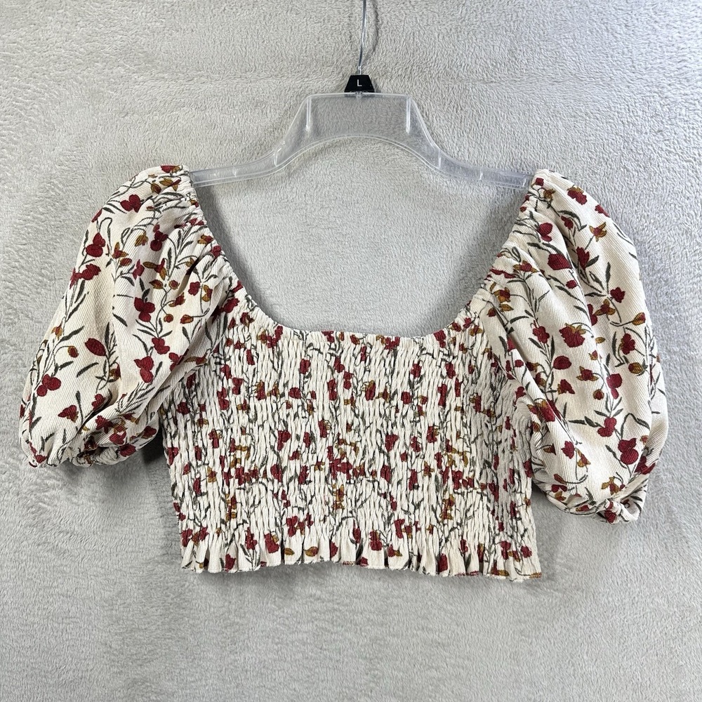 Valija Smocked Floral Boho Crop Top Size XL Puff Sleeve Hippie‎ Festival